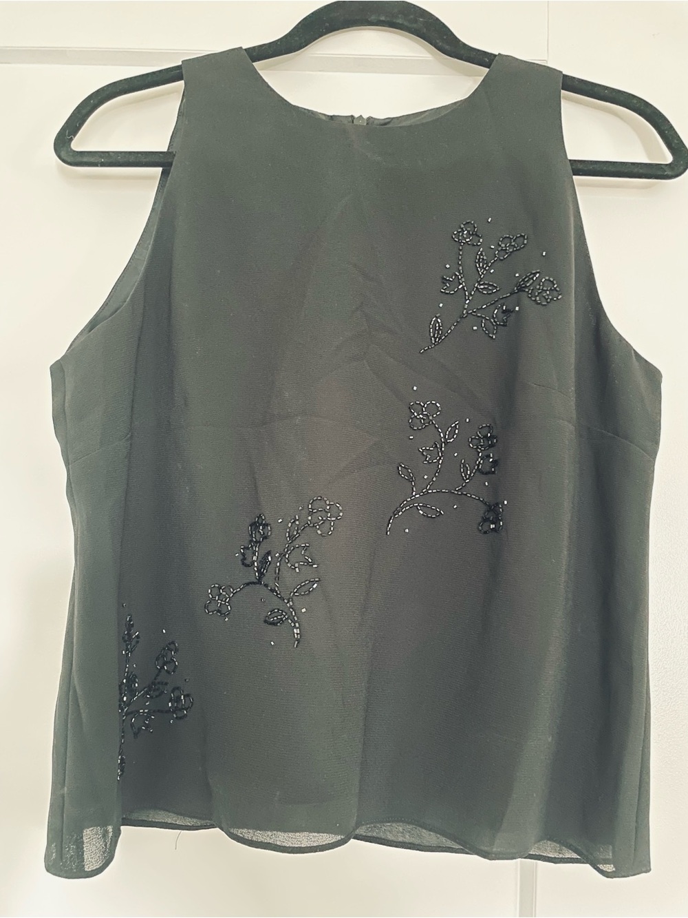 Beaded Floral Black Sleeveless Camisole